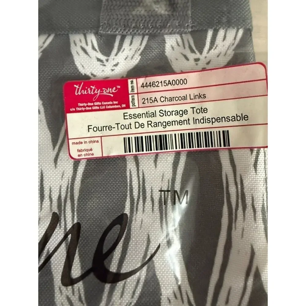 NEW Thirty-One Essential 2 Handle Charcoal Links Storage Tote